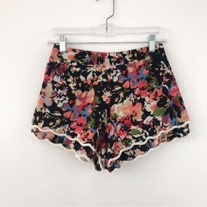Lush Romantic Floral Shorts Double Layer Scallop Fringe Feminine Summer S